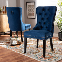 Baxton Studio WS-F458-Navy Blue Velvet/Espresso-DC Remy Modern Transitional Navy Blue Velvet Fabric Upholstered Espresso Finished 2-Piece Wood Dining Chair Set Set